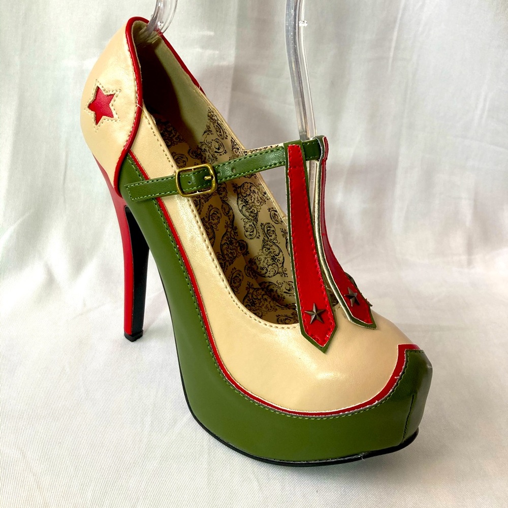 New Sexy Heels Military Platform Pump Red Olive